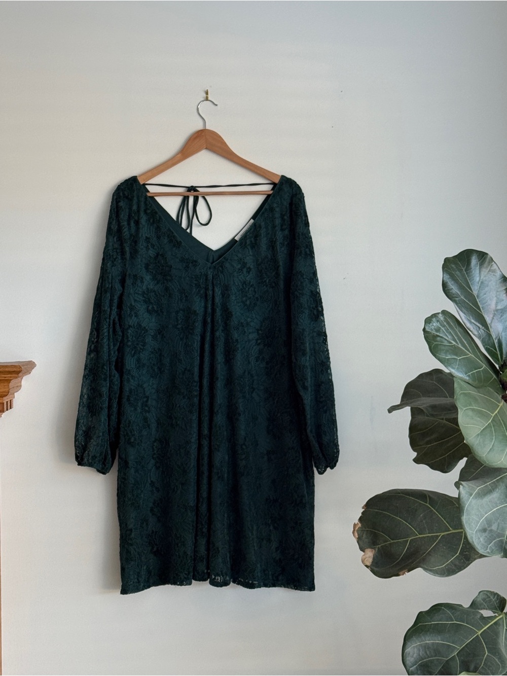 Addition Elle Dark Green Lace V-Neck Long Sleeve Dress